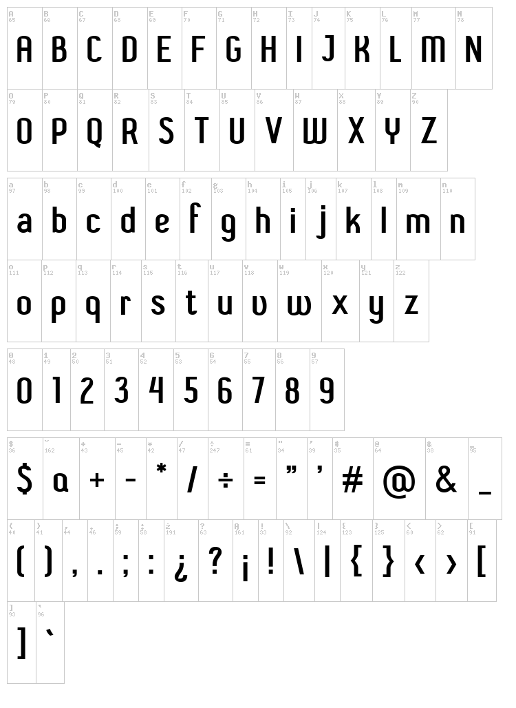 Shift Type Basic font map
